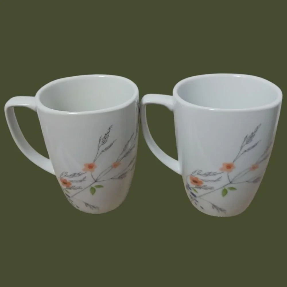 Corelle Coordinates Porcelain Mugs Set Of 4 With Watercolor Floral Coral White